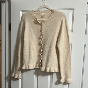 Cynthia Rowley Cream Long Sleeve Ruffle Button Down Cardigan Sweater Size Large